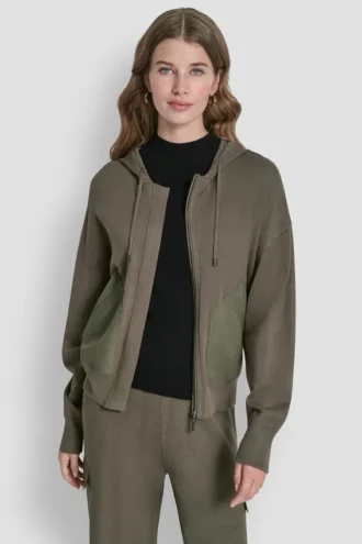 Sudadera con capucha y cremallera de hombros caídos Sudadera con capucha y cremallera de hombros caídos