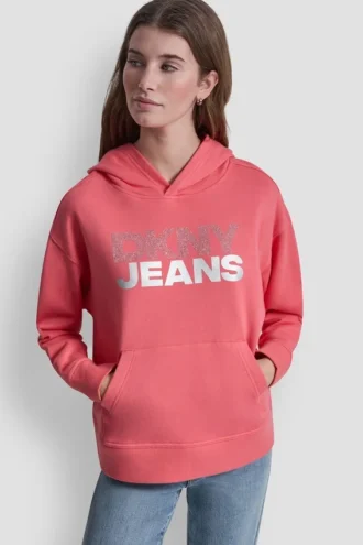 Sudadera con capucha y logotipo de pedrería superpuesto Sudadera con capucha y logotipo de pedrería superpuesto