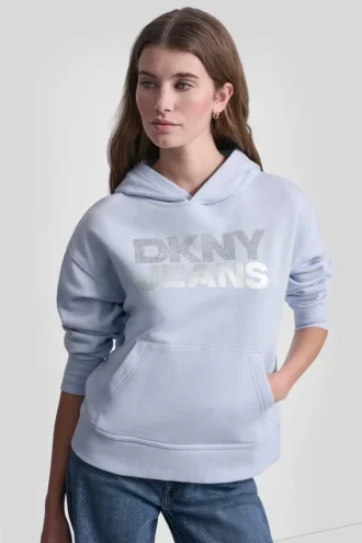Sudadera con capucha y logotipo de pedrería superpuesto Sudadera con capucha y logotipo de pedrería superpuesto