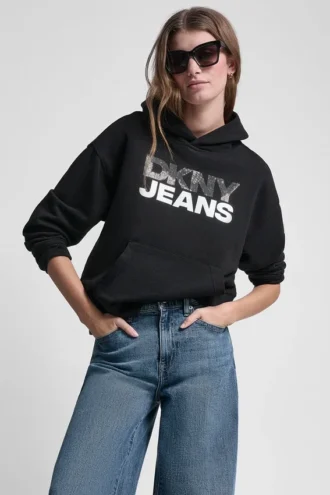 Sudadera con capucha y logotipo de pedrería superpuesto Sudadera con capucha y logotipo de pedrería superpuesto