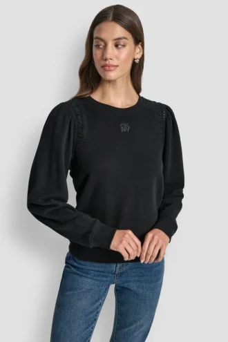 Sudadera con mangas abullonadas y detalles de encaje