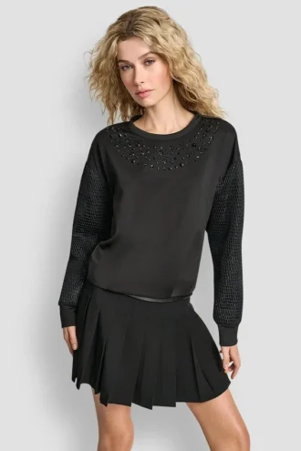 Sudadera de estilo burbuja con mezcla de tejidos