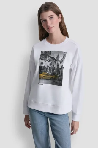 Sudadera DKNY con logotipo de taxi y pedrería