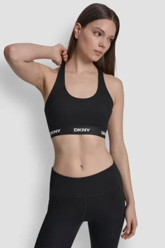 Sujetador deportivo con espalda nadadora y logotipo Sujetador deportivo con espalda nadadora y logotipo