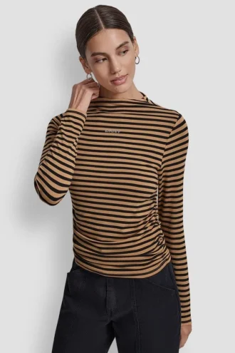 Top de manga larga con cuello alto y fruncido lateral con Pedrería