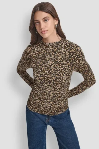 Top de manga larga con cuello alto y fruncido lateral con Pedrería