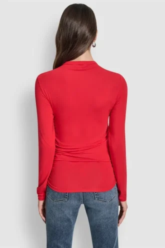 Top de manga larga con cuello alto y fruncido lateral con Pedrería
