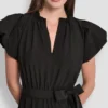 Vestido acampanado con cuello en V y mangas abullonadas Vestido acampanado con cuello en V y mangas abullonadas