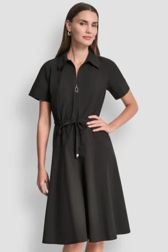 Vestido camisero midi ajustado y acampanado