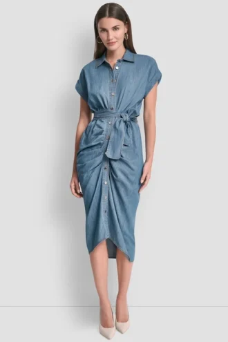 Vestido camisero midi de mangas cortas