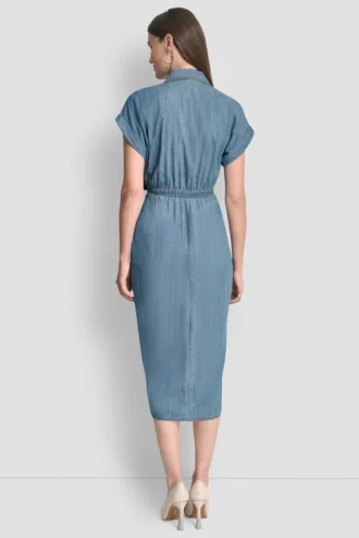 Vestido camisero midi de mangas cortas