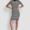Vestido con cuello alto, rayas de Lúrex y logotipo Vestido con cuello alto, rayas de Lúrex y logotipo