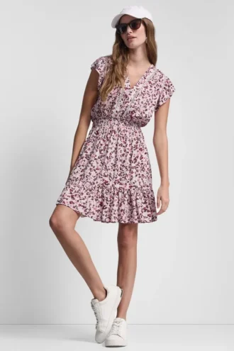 Vestido con cuello en V y cintura fruncida