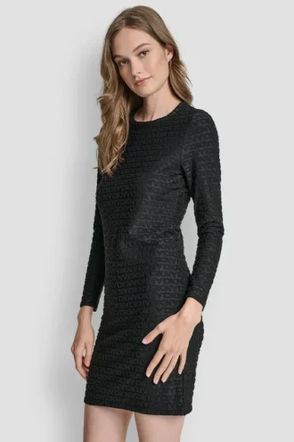 Vestido de cuello redondo con estampado jacquard del logotipo