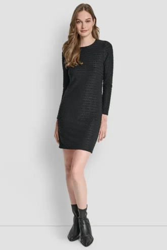 Vestido de cuello redondo con estampado jacquard del logotipo