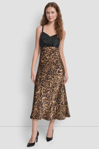 Vestido de satén estampado sin mangas