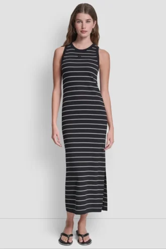 Vestido largo sin mangas de canalé Maxi