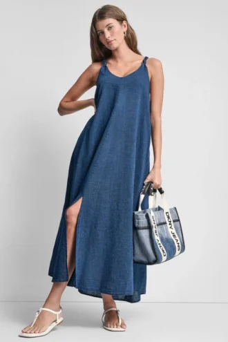 Vestido Maxi con cuello en V y tirantes anudados