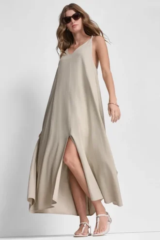 Vestido Maxi con lazo en la espalda de mezcla de lino