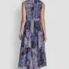 Vestido midi de gasa plisada con lazo en la cintura Vestido midi de gasa plisada con lazo en la cintura