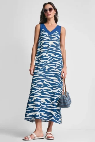 Vestido midi de lino estampado