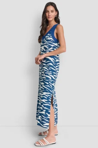 Vestido midi de lino estampado