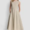 Vestido midi de popelín con cuello en V Vestido midi de popelín con cuello en V