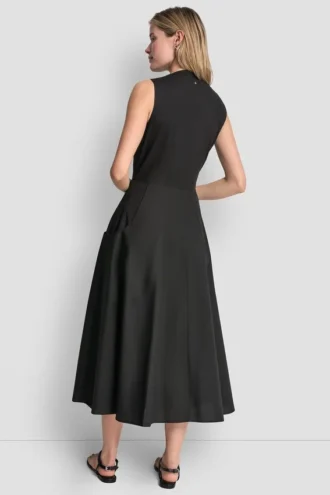 Vestido midi de popelín con cuello en V