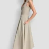 Vestido midi de popelín con cuello en V Vestido midi de popelín con cuello en V