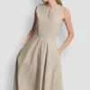 Vestido midi de popelín con cuello en V Vestido midi de popelín con cuello en V