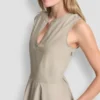 Vestido midi de popelín con cuello en V Vestido midi de popelín con cuello en V