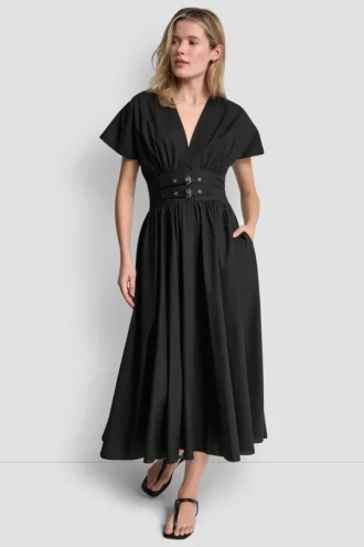 Vestido midi fruncido con hebillas Vestido midi fruncido con hebillas