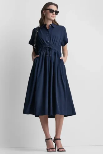 Vestido para ir al trabajo con cintura fruncida