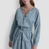 Vestido vaquero con cinturón y cuello en V Vestido vaquero con cinturón y cuello en V